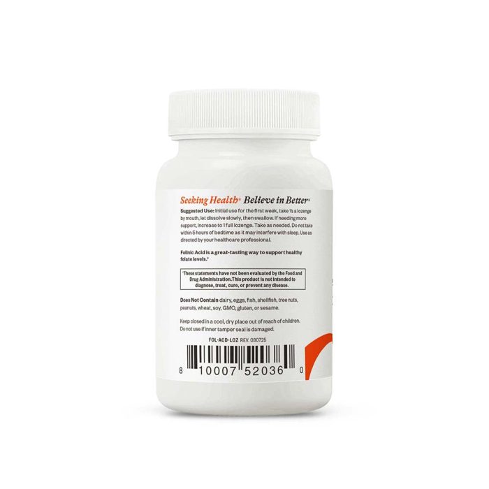 Seeking Health, Folinic Acid , 800 mcg, 60 Lozenges - Image 3