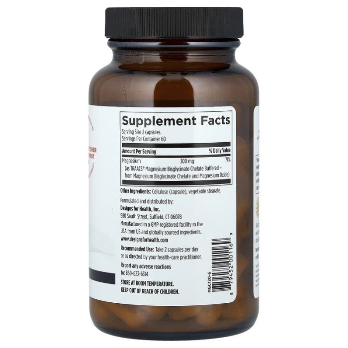 Designs For Health, Magnesium Glycinate Complex, 300 mg, 120 Vegetarian Capsules (150 mg per Capsule) - Image 2