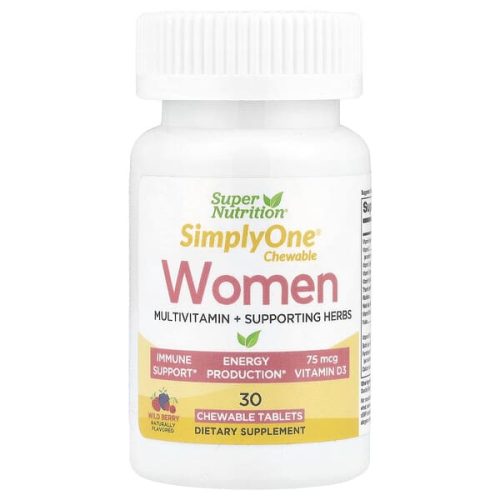 Super Nutrition, SimplyOne®, Women, Multivitamin + Supporting Herbs with Vitamin A, and Organic Botanical Blend, Wild-Berry, 30 Chewables