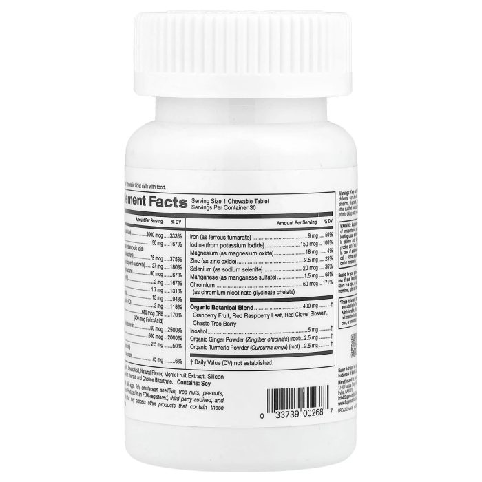 Super Nutrition, SimplyOne®, Women, Multivitamin + Supporting Herbs with Vitamin A, and Organic Botanical Blend, Wild-Berry, 30 Chewables - Image 4