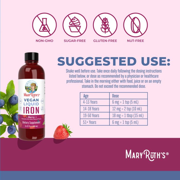 MaryRuth's, Vegan Liquid Iron, For Ages 4+, Berry, 6 mg, 15.22 fl oz (450 ml) - Image 7