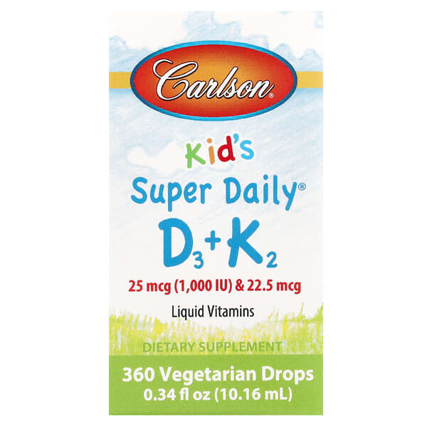Carlson, Kid's Super Daily® D3 + K2, 0.34 fl oz (10.16 ml)-1