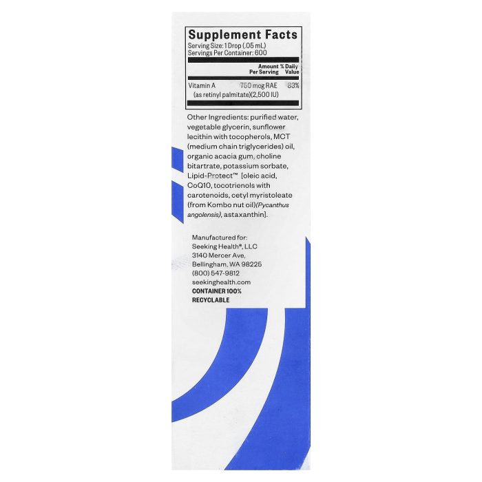 Seeking Health, Vitamin A Drops, 750 mcg (2,500 IU), 1 fl oz (30 ml) - Image 2