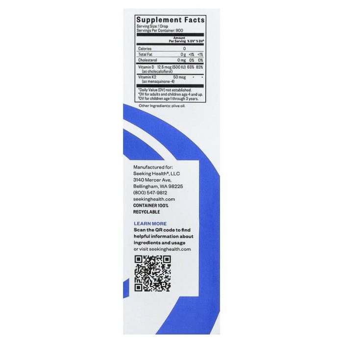 Seeking Health, Vitamin D3 + K2 Drops, 1 fl oz (30 ml) - Image 2