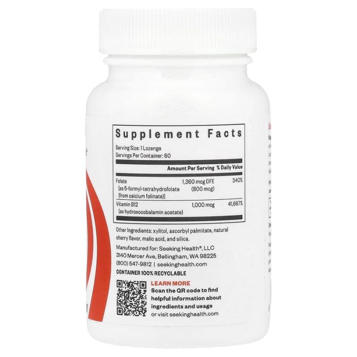 Seeking Health, Hydroxo B12 With Folinic Acid, 60 Lozenges - Image 2