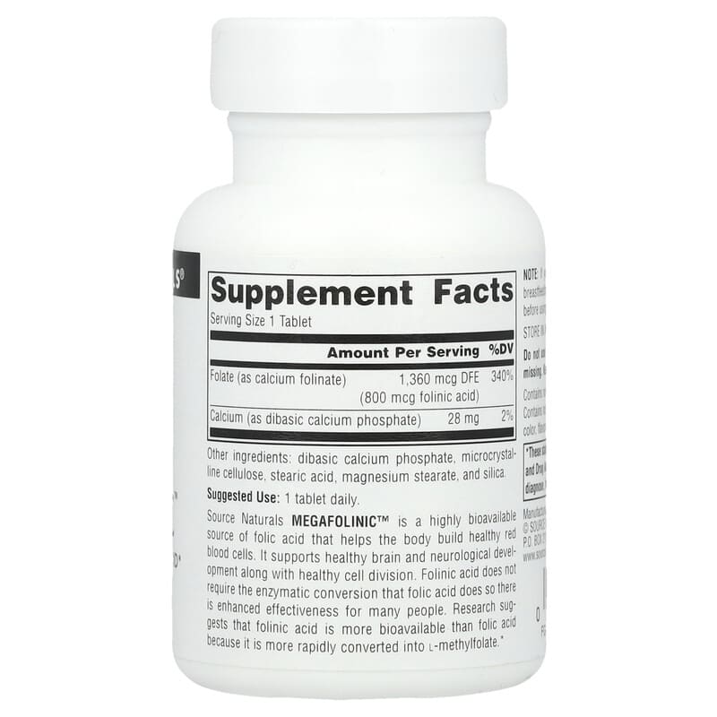 Source Naturals, MegaFolinic™, 800 mcg, 120 Tablets - Image 2