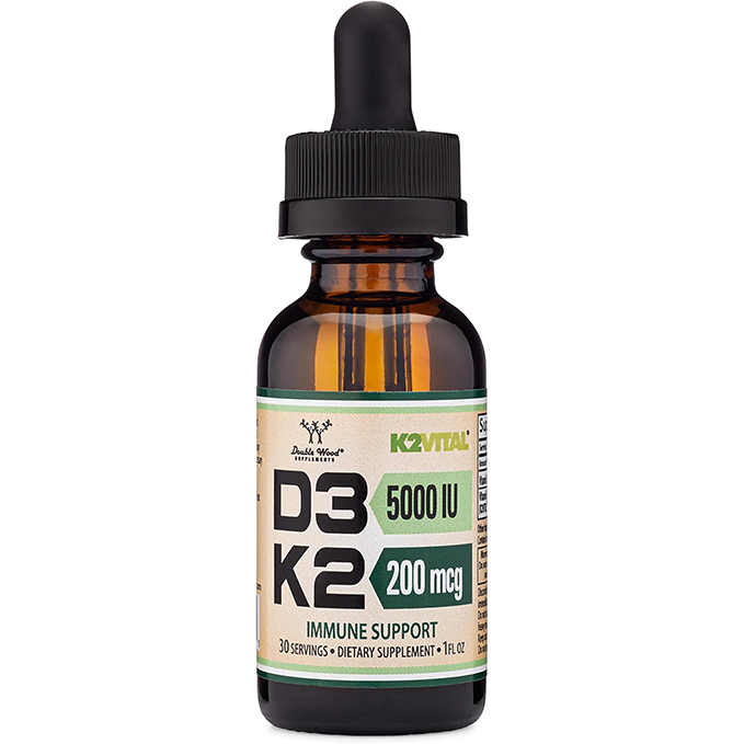 Vitamin D3 K2 5,000 IU Liquid Drops (5,000 IU of D3 and 200mcg of 99.9% All-Trans Patented K2 MK-7 (K2Vital)) Max Absorption Liquid Vitamin D Drops for Kids and Adults (30 Servings) by Double Wood